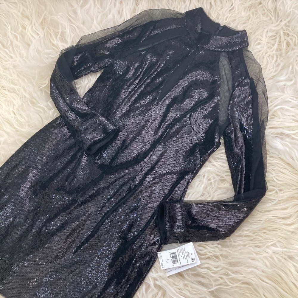 Aidan By Aidan Mattox Sequin & Mesh Inset Mock-Neck Long-Sleeve - Picture 4 of 13